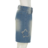 Fashion Street Star Patch Low-Waist Wide-Leg Mid-Length Denim Pants