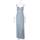 Sexy Straps Printed Slim Holidays Chic Slim Long Dress