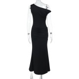 Chic Off-Shoulder Slit Dress Spring Slim Long Dress for Women