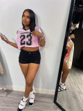 Fashion Printed Loose Casual Contrast Short-Sleeved Crop V-Neck Top for Women