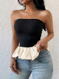 Black and White Contrast Chic Strapless Top for Women