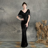 Fringed Sequin Fishtail Formal Party Elegant Chic Evening Dress for Formal Parties