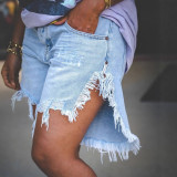 Summer Women's Tassel Ripped Denim Knee-Length Shorts