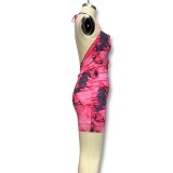 Fashion Sexy Contrast Print Strap Slim Waist Bodycon Dress for Women