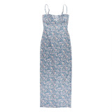 Sexy Straps Printed Slim Holidays Chic Slim Long Dress