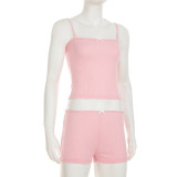 Summer Home Set Lace Bow Straps Top & Shorts Pajamas Casual Two-Piece Set