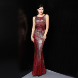 Luxury Sequin Mermail Women Formal Party Evening Dress Sexy Sleeveless Long Slim Bridal Gown