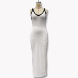 Women's Contrast-Color Low-Back Chic Slim Straps Bodycon Dress