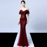 Long-Sleeve Slim Fishtail Wedding Dress Elegant Bridal Evening Gown