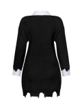 Ripped Casual Loose Solid Color Fashion Turndown-Collar Irregular Mini Dress