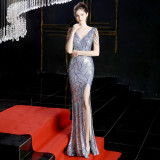Elegant Long Sequin Fishtail Evening Dress Formal Party Gown for Women
