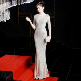 Winter Crystal Diamond Fishtail Evening Dress Long Formal Gown for Women