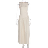 Summer Fashion Chic Solid Color Patchwork Sleeveless Mid-Waist Dress