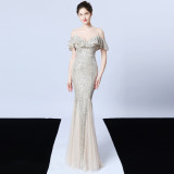 Long-Sleeve Slim Fishtail Wedding Dress Elegant Bridal Evening Gown