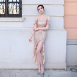 High-Slit Fishtail Evening Dress Formal Party Gown