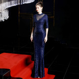 Winter Crystal Diamond Fishtail Evening Dress Long Formal Gown for Women