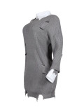 Ripped Casual Loose Solid Color Fashion Turndown-Collar Irregular Mini Dress
