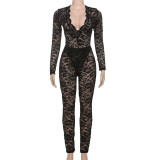Winter Women Sexy V-Neck Long Sleeve Top & Slim Trousers Set