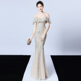 Long-Sleeve Slim Fishtail Wedding Dress Elegant Bridal Evening Gown