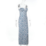 Sexy Straps Printed Slim Holidays Chic Slim Long Dress