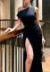 Chic Off-Shoulder Slit Dress Spring Slim Long Dress for Women