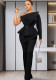 African Plus Size Women's Solid Color Beaded Mesh Casual Fashion Pants Set