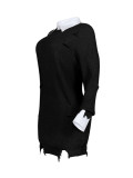 Ripped Casual Loose Solid Color Fashion Turndown-Collar Irregular Mini Dress