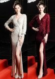 Fringed Sequined Fishtail Dress Chic Formal Party Evening Wear