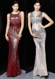 Luxury Sequin Mermail Women Formal Party Evening Dress Sexy Sleeveless Long Slim Bridal Gown