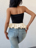 Black and White Contrast Chic Strapless Top for Women