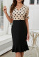 Fashionable Puff Sleeve Trendy Polka Dot Contrast Color Ruffle High-Waist Bodycon Dress