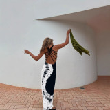 Summer Sexy Women's Printed Strap Low-Back Cross Long Dress