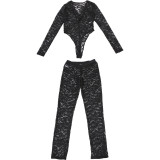 Winter Women Sexy V-Neck Long Sleeve Top & Slim Trousers Set