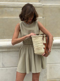 Round Neck Vest & Pleated Skirt Set Spring Summer Linen Comfortable Casual Short Skirt Set for Women