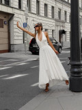 White Sexy Sleeveless Halter Neck Dress Fashion A-Line Maxi Dress for Women