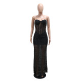 Strapless Sequin See-Through Long Dress for Women
