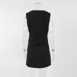 Spring Black Chic Sleeveless Vest & Slim Bodycon Short Skirt Set Fashion Two-Piece Set for Women