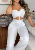 Women's Chic Elegant Solid Color Open-Waist Slim Lace Strapless Wide-Leg Trousers Set