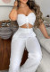 Women's Chic Elegant Solid Color Open-Waist Slim Lace Strapless Wide-Leg Trousers Set