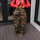 Women's Fashion Street Straight-Leg Loose Camo Trousers with Multi-Pockets