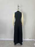 Women's Chic Elegant Solid Color V-Neck Sleeveless Vest & High-Waist Wide-Leg Trousers Set