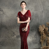 Fringed Sequin Fishtail Formal Party Elegant Chic Evening Dress for Formal Parties