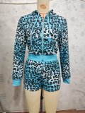 Street Sexy Leopard Hoodie Shorts Set