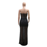 Strapless Sequin See-Through Long Dress for Women