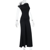 Chic Off-Shoulder Slit Dress Spring Slim Long Dress for Women