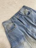 Women's Fashion Street Trendy Cut Straight-Leg Loose Denim Multi-Pocket Trousers