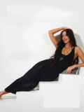 Straps Sexy Knitted Beach Cover-Up Low-Back Slit V-Neck High-Waist Slim Dress