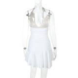 Fashion Deep V Slim Waist Asymmetric Hem Dress