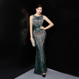 Luxury Sequin Mermail Women Formal Party Evening Dress Sexy Sleeveless Long Slim Bridal Gown