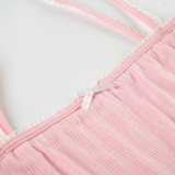 Summer Home Set Lace Bow Straps Top & Shorts Pajamas Casual Two-Piece Set